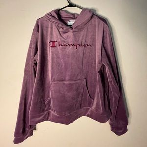 Champion Pullover Purple Velvet Hoodie With Front Pocket